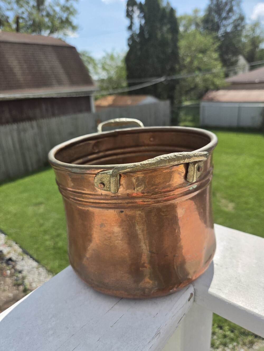 Vintage Turkish Handmade Copper Planter Cooking Pot Copper Brass Hand Forged - Picture 7 of 11